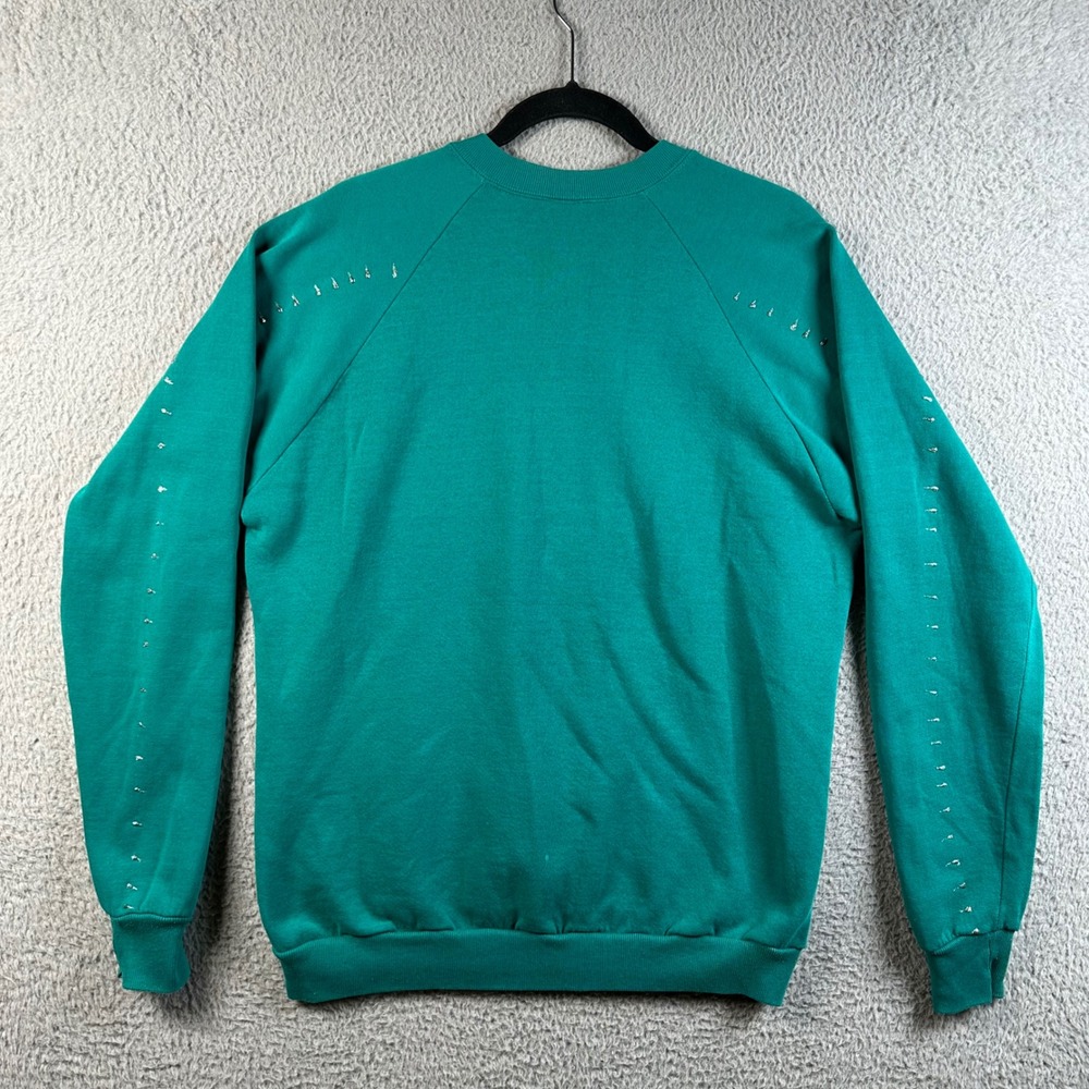 Vtg 90s Frosty The Snowman Painted Glitter Ugly Christmas Sweatshirt Teal XL USA - Picture 6 of 6